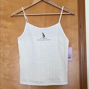 NWT Wild Fable Pointelle Graphic Camisole Tank Top Cream Penguin Size M